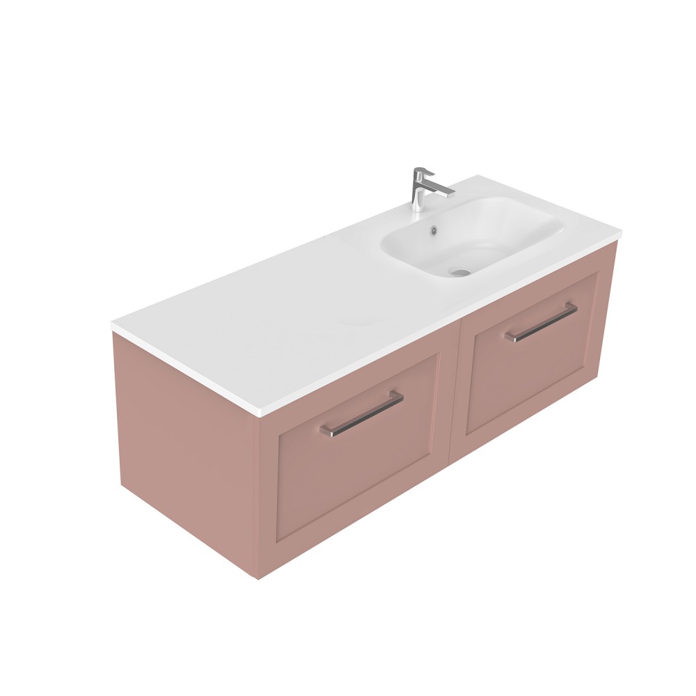 1200 Francisco Wall Hung Offset Right Basin Vanity (2 Drawer) - Specify Colour & Drawer Front & Basi