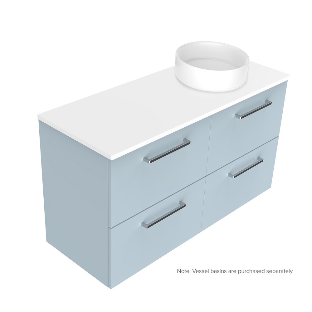 1200 Harrow Luxe Wall Hung Offset Right Basin Vanity (4 Drawer) - Specify Colour & Slab Top