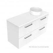 1200 Harrow Luxe Wall Hung Offset Right Basin Vanity (4 Drawer) - Specify Colour & Slab Top