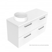 1200 Harrow Luxe Wall Hung Offset Left Basin Vanity (4 Drawer) - Specify Colour & Slab Top