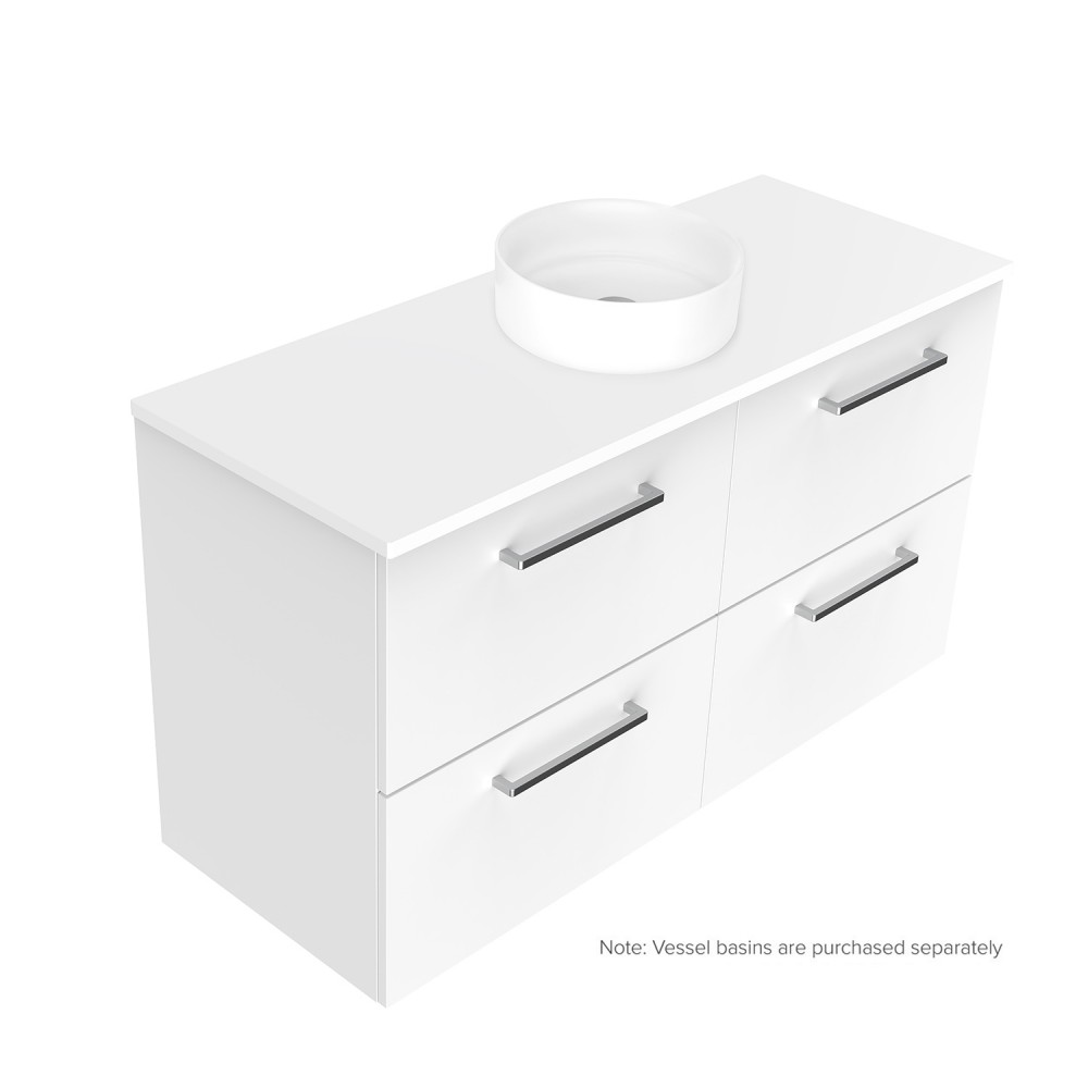 1200 Harrow Luxe Wall Hung Single Basin Vanity (4 Drawer) - Specify Colour & Slab Top