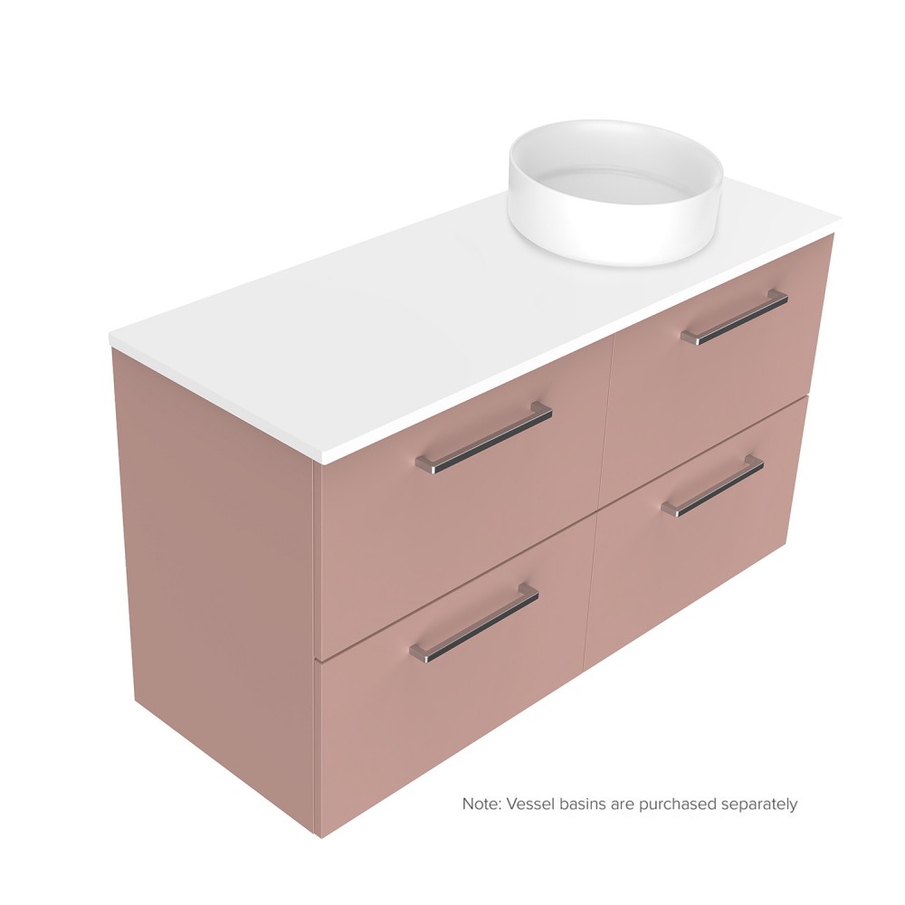1200 Harrow Luxe Wall Hung Offset Right Basin Vanity (4 Drawer) - Specify Colour & Slab Top