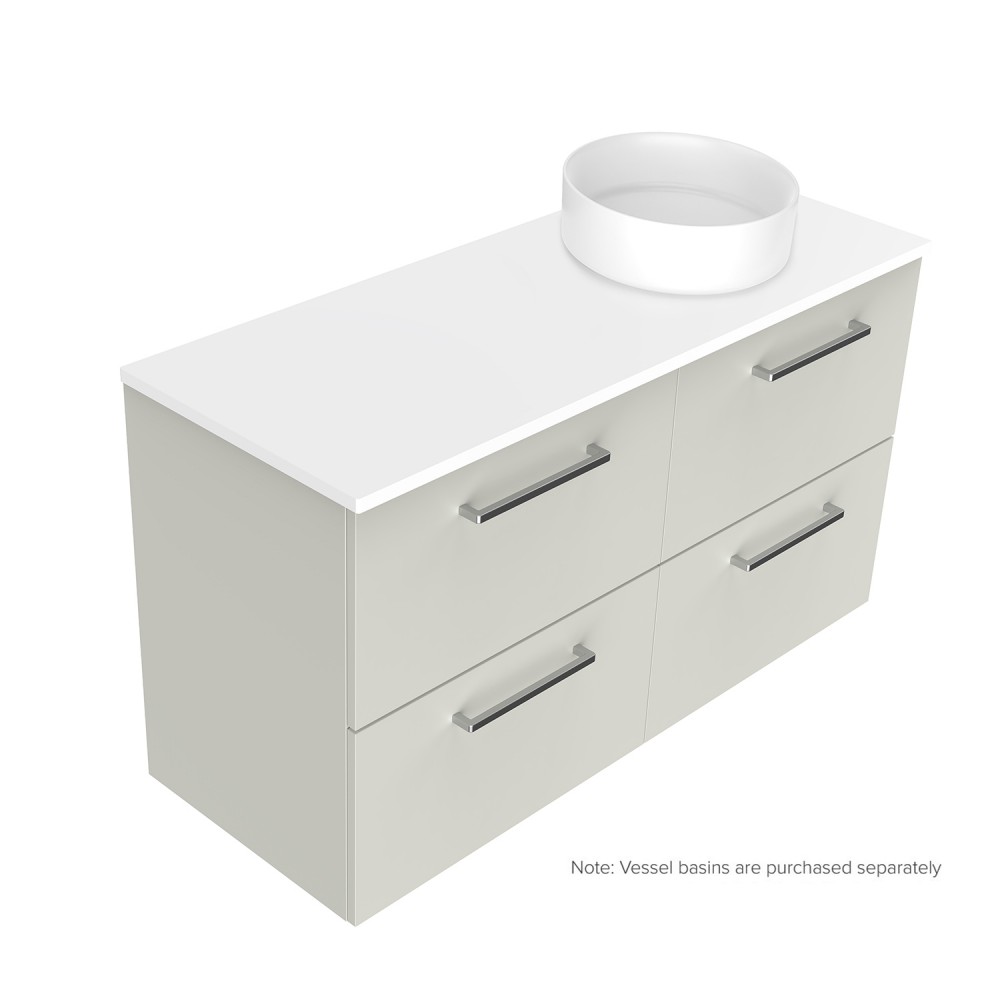 1200 Harrow Luxe Wall Hung Offset Right Basin Vanity (4 Drawer) - Specify Colour & Slab Top