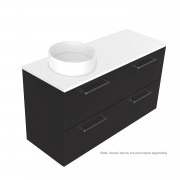 1200 Harrow Luxe Wall Hung Offset Left Basin Vanity (4 Drawer) - Specify Colour & Slab Top