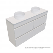 1200 Vega Slim Wall Hung Double Basin Vanity (4 Drawer) - Specify Colour & Slab Top