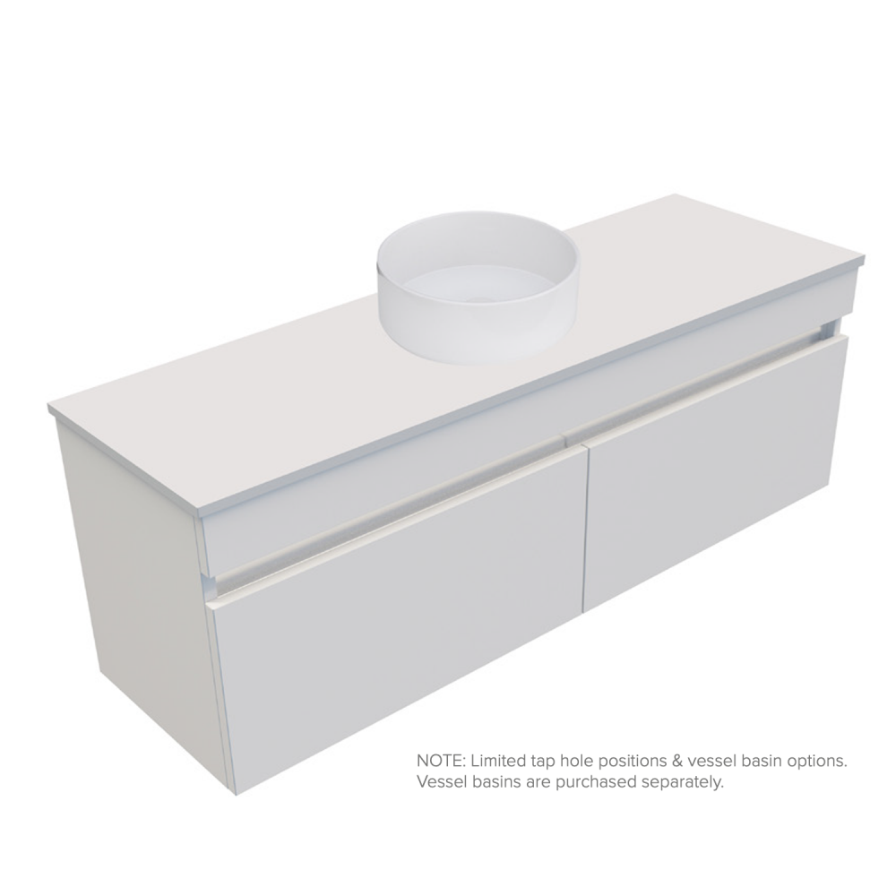 1200 Vega Slim Wall Hung Single Basin Vanity (2 Drawer) - Specify Colour & Slab Top
