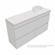 1200 Vega Slim Wall Hung Offset Right Basin Vanity (4 Drawer) - Specify Colour & Slab Top