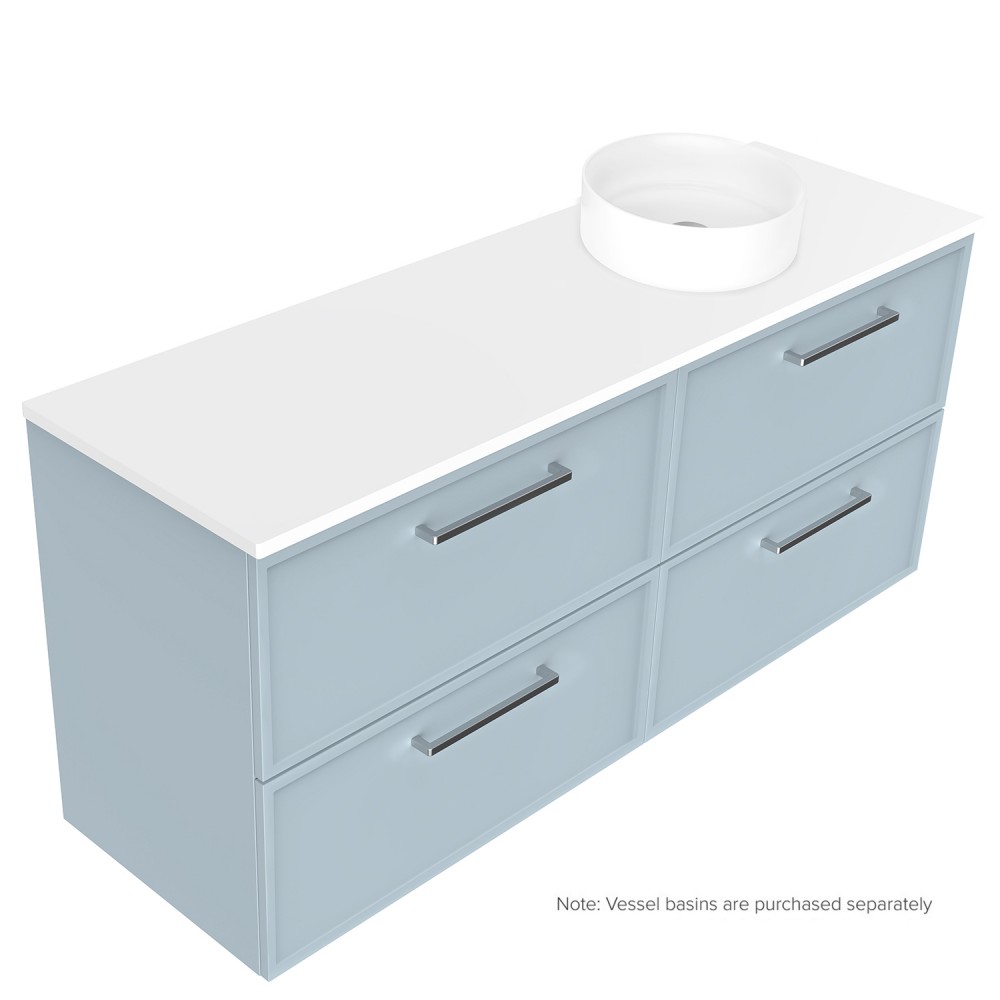 1500 Francisco Luxe Wall Hung Offset Right Basin Vanity (4 Drawer) - Specify Colour & Drawer Front &