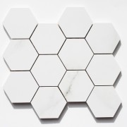 Hexagonal Carrara Satin Mosaic (100mm)