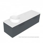 1500 Harrow Luxe Wall Hung Offset Left Basin Vanity (2 Drawer) - Specify Colour & Slab Top