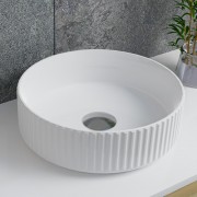 Coral Fluted Round Vessel Basin - Gloss White