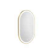 500 BROADWAY PILL MIRROR WITH LED LIGHTING & DEMISTER WITH BRUSHED BRASS FRAME - 500W X 800H