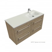 1200 Citi Wall Hung Single Right Hand Offset Basin Vanity (4 Drawer) - Specify Colour & Basin