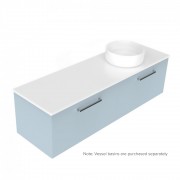 1500 Harrow Luxe Wall Hung Offset Right Basin Vanity (2 Drawer) - Specify Colour & Slab Top