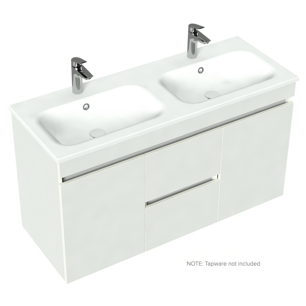 1200 Lexa Double Height Wall Hung Double Basin Vanity - Specify Colour & Basin