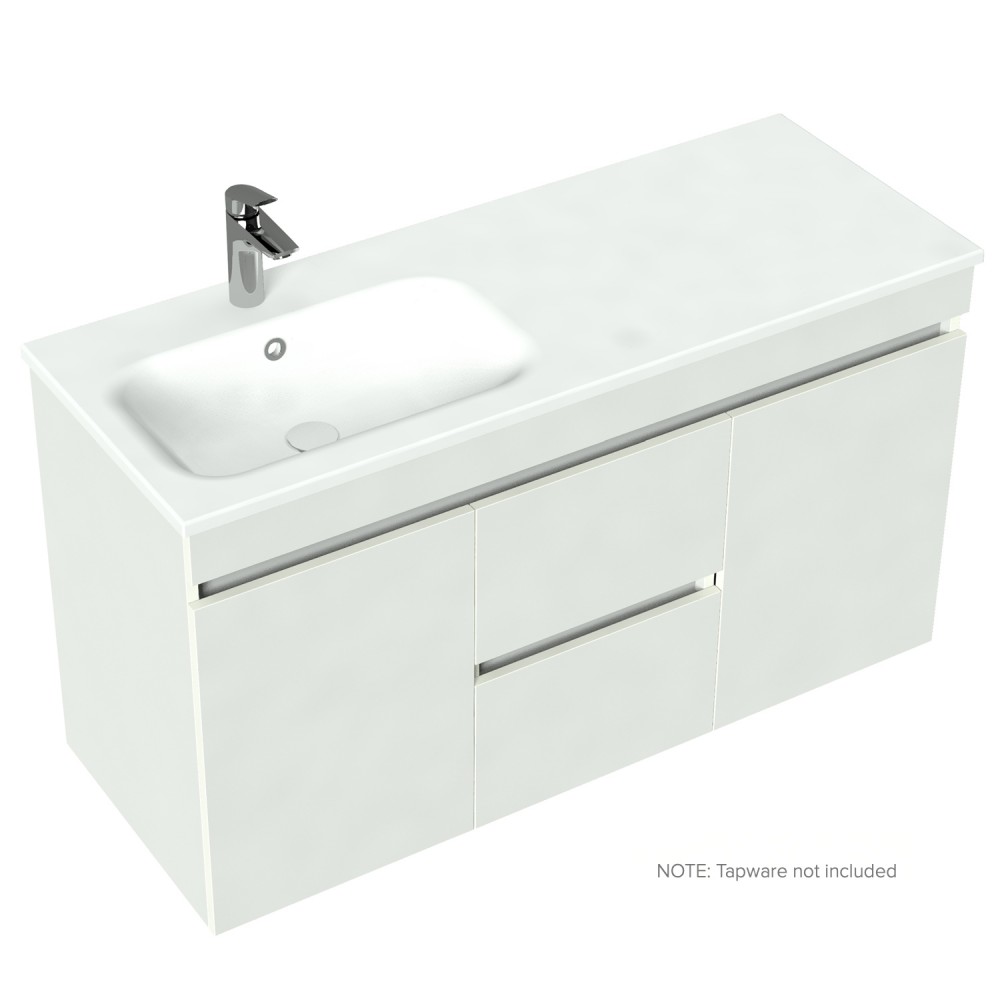 1200 Lexa Double Height Wall Hung Single Left Hand Offset Basin Vanity - Specify Colour & Basin