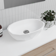 LOTUS OVAL 560MM X 370MM STONECAST VESSEL BASIN - GLOSS WHITE