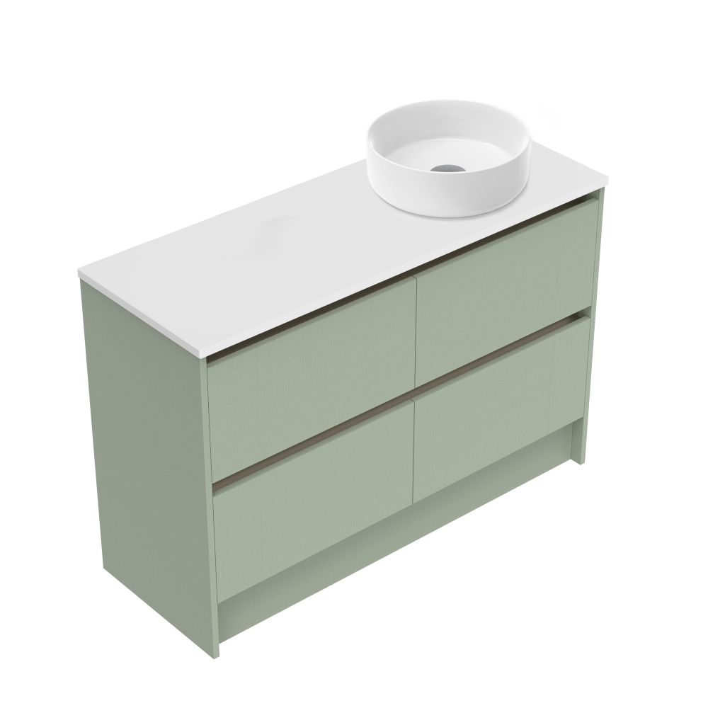 1200 Sahara Luxe Floor Standing Right Hand Offset Vanity (4 Drawer) - Specify Colour & Slap Top & Ca