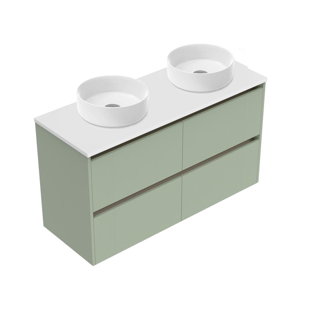 1200 Sahara Luxe Wall Hung Double Basin Vanity (4 Drawer) - Specify Colour & Slap Top & Cabinet Styl