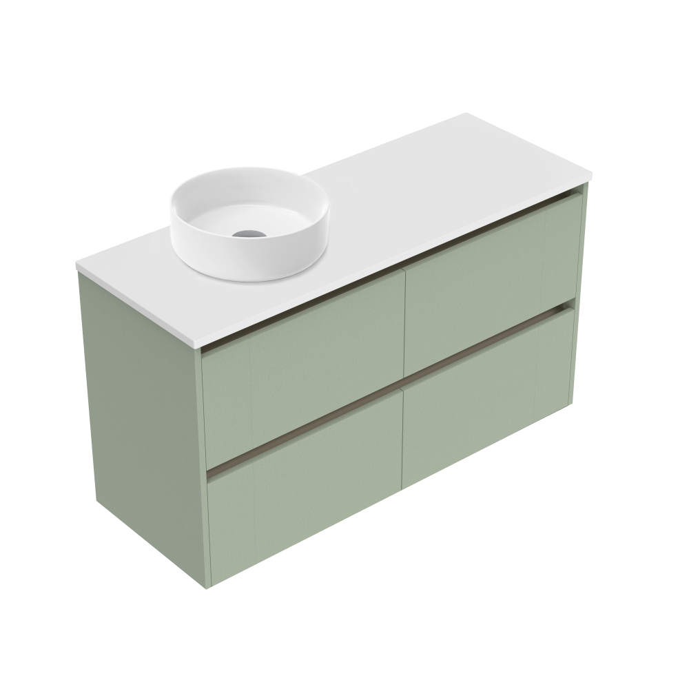 1200 Sahara Luxe Wall Hung Left Hand Offset Vanity (4 Drawer) - Specify Colour & Slap Top & Cabinet