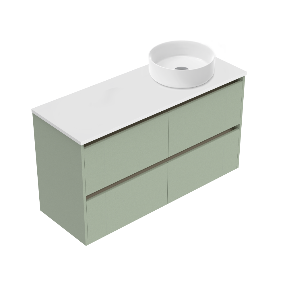 1200 Sahara Luxe Wall Hung Right Hand Offset Vanity (4 Drawer) - Specify Colour & Slap Top & Cabinet