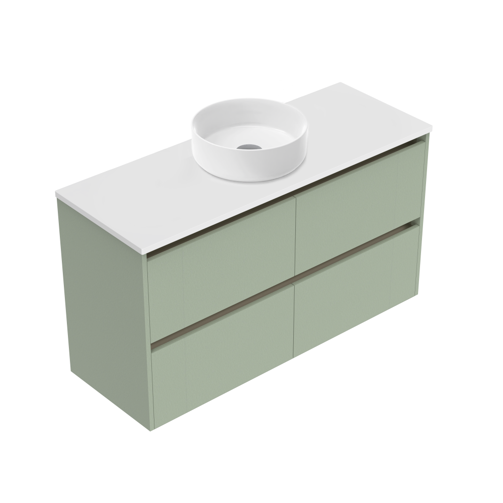 1200 Sahara Luxe Wall Hung Single Basin Vanity (4 Drawer) - Specify Colour & Slap Top & Cabinet Styl