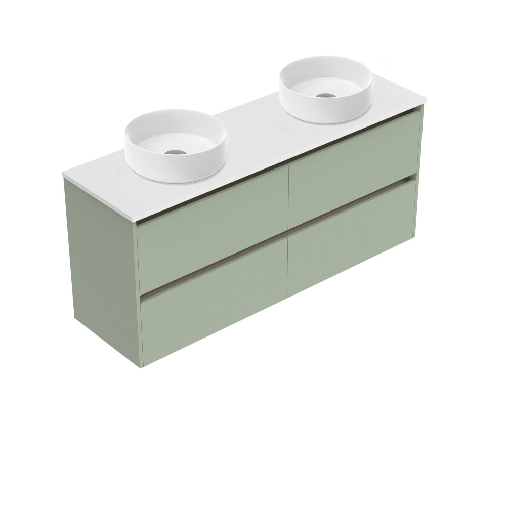 1500 Sahara Luxe Wall Hung Double Basin Vanity (4 Drawer) - Specify Colour & Slap Top & Cabinet Styl