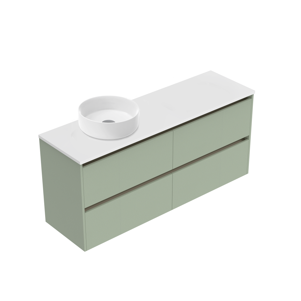 1500 Sahara Luxe Wall Hung Left Hand Offset Vanity (4 Drawer) - Specify Colour & Slap Top & Cabinet