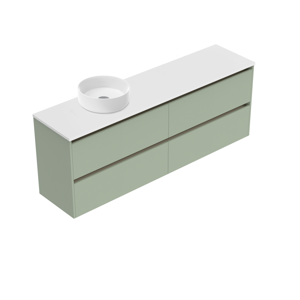 1800 Sahara Luxe Wall Hung Left Hand Offset Vanity (4 Drawer) - Specify Colour & Slap Top & Cabinet