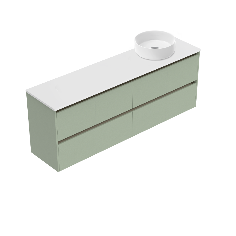 1800 Sahara Luxe Wall Hung Right Hand Offset Vanity (4 Drawer) - Specify Colour & Slap Top & Cabinet