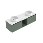 1500 Savanna Luxe Wall Hung Double Basin Vanity (2 Drawer, 1 Open Shelf Centre) - Specify Colour & S