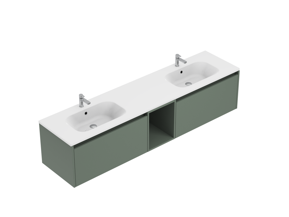 1800 Savanna Wall Hung Double Basin Vanity (2 Drawer, 1 Open Shelf) - Specify Colour & Basin