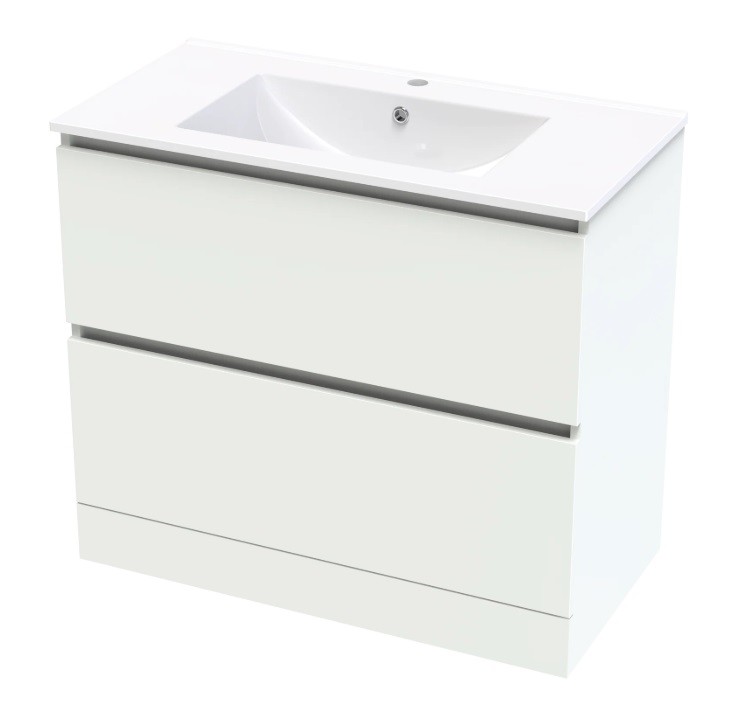 PACIFIC RISE 900 DOUBLE DRAWER FLOOR WHITE MELAMINE