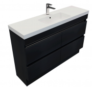 1200 Brookfield Slim Floor Standing Single Basin Vanity (4 Drawer) - Specify Colour