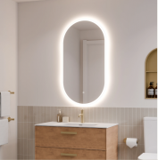 SOLACE LED BUTTON DEMISTER MIRROR - OVAL - 500X1050MM
