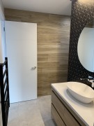 Project by First Class Tiling.      Floor tile Heritage White 600x600mm and Superblack Cube Mosaic