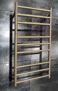 CODE FLOW ROUND - HEATED TOWEL RAIL 240V/74W - 900HX500W - BRUSHED BRASS