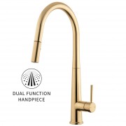 Apollo Gooseneck Pull Out Sink Mixer Brushed Brass (PVD)