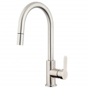 STAINLESS GOOSENECK MINIMAL PULL OUT SINK MIXER - CS BRUSHED STAINLESS