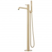 FLOOR MOUNTED BATH MIXER W/ HAND SHOWER - BRUSHED BRASS