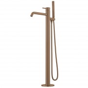 FLOOR MOUNTED BATH MIXER W/ HAND SHOWER - BRUSHED COPPER