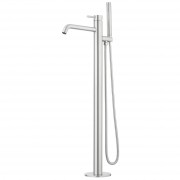 FLOOR MOUNTED BATH MIXER W/ HAND SHOWER - BRUSHED STAINLESS