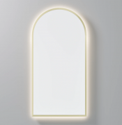 AURA LED SENSOR DEMISTER MIRROR - ARCH - 450X900 - BRUSHED BRASS