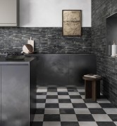 Coccio Gesso with Cocci Carbone 250x250mm. Coccio Carbone 125x250mm kitchen splash back
